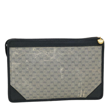 GUCCI Micro GG Canvas Clutch Bag PVC Leather Gray Navy ti1145