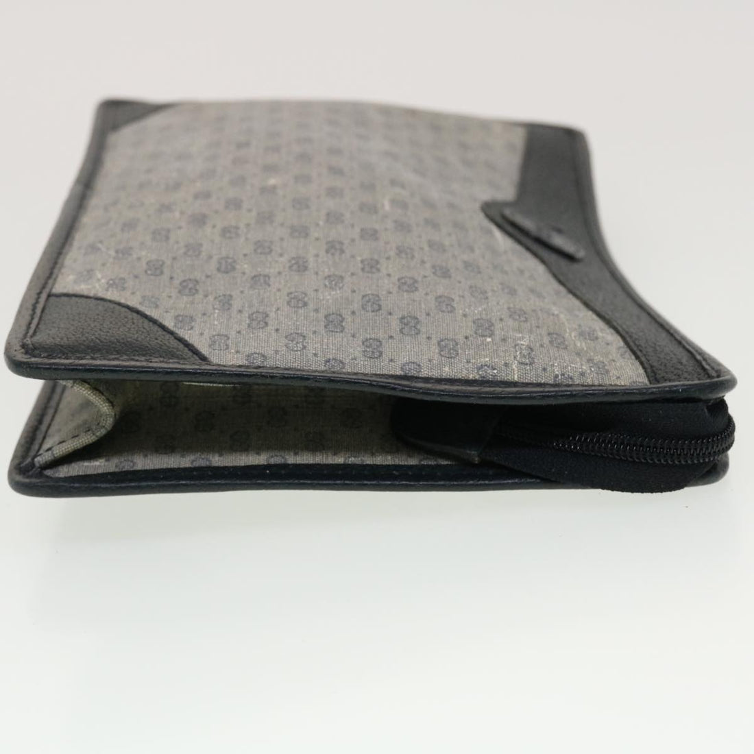 GUCCI Micro GG Canvas Clutch Bag PVC Leather Gray Navy ti1145