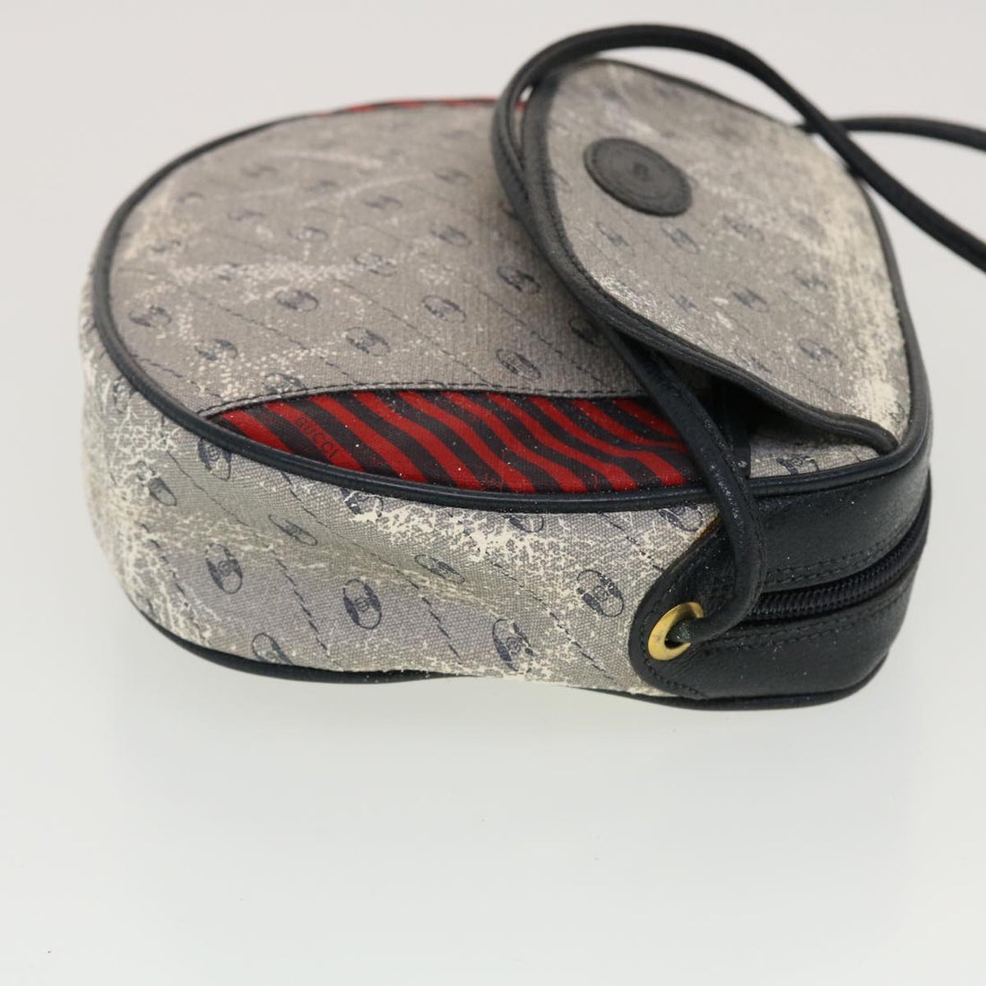 GUCCI Shoulder Bag PVC Leather Navy Gray Red ti1146