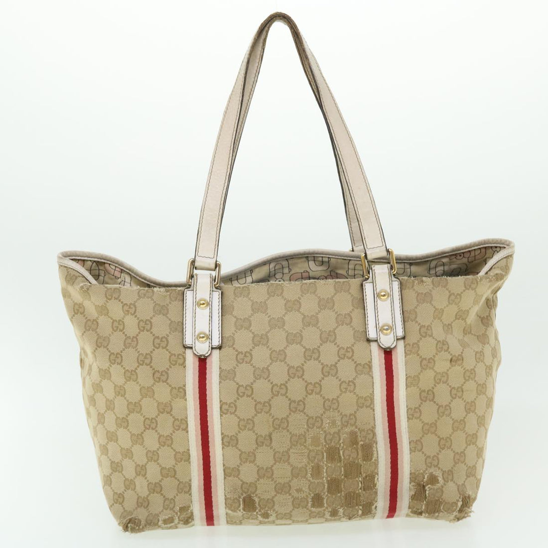 GUCCI GG Canvas Sherry Line Shoulder Bag 2Set Beige Navy Red ti1193