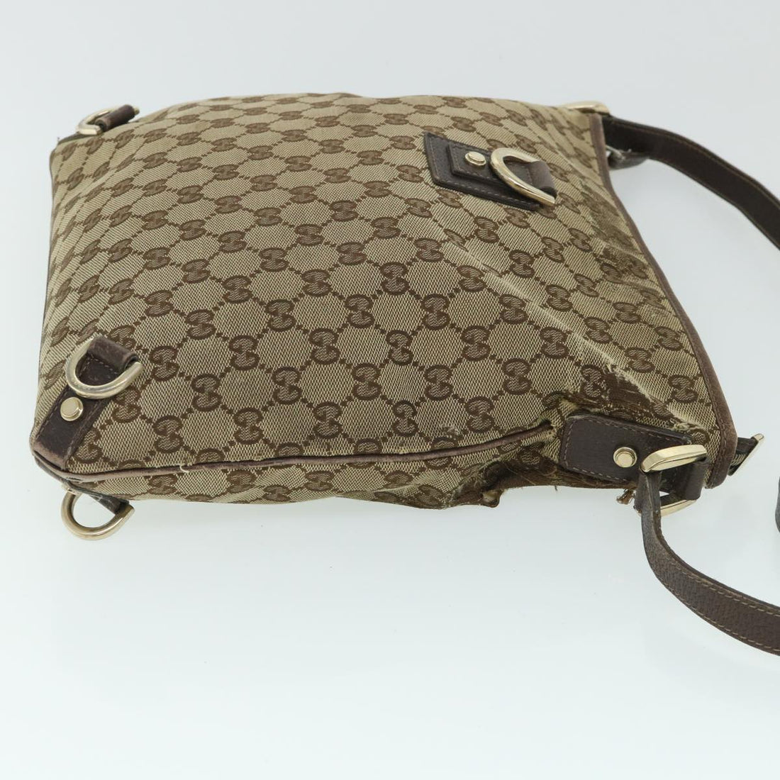 GUCCI GG Canvas Shoulder Bag Leather Beige Brown 2684 ti1247