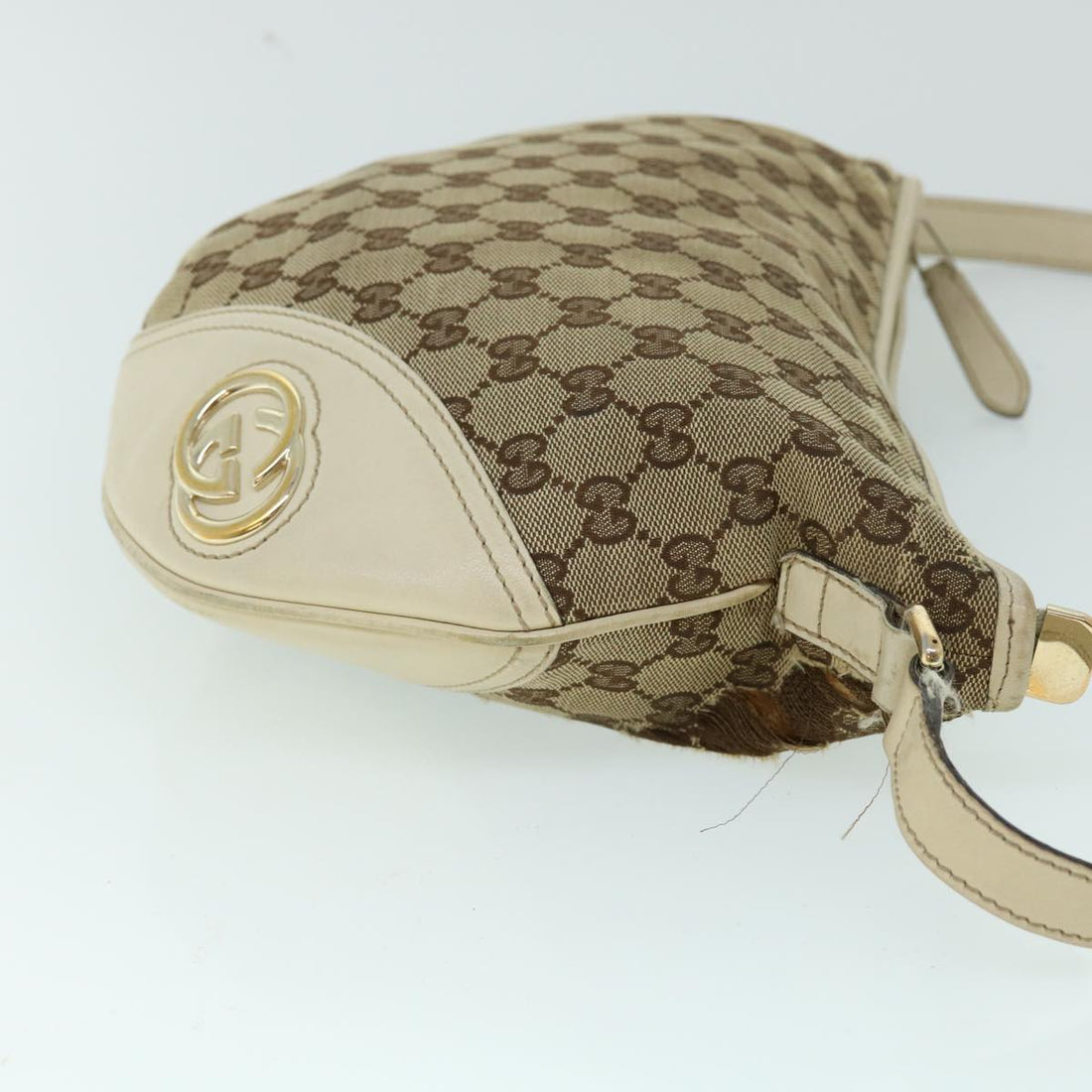 GUCCI GG Canvas Shoulder Bag Leather Beige 169998 ti1248