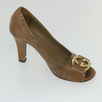 GUCCI Guccissima GG Canvas High Heels Leather 37 C Brown ti1349