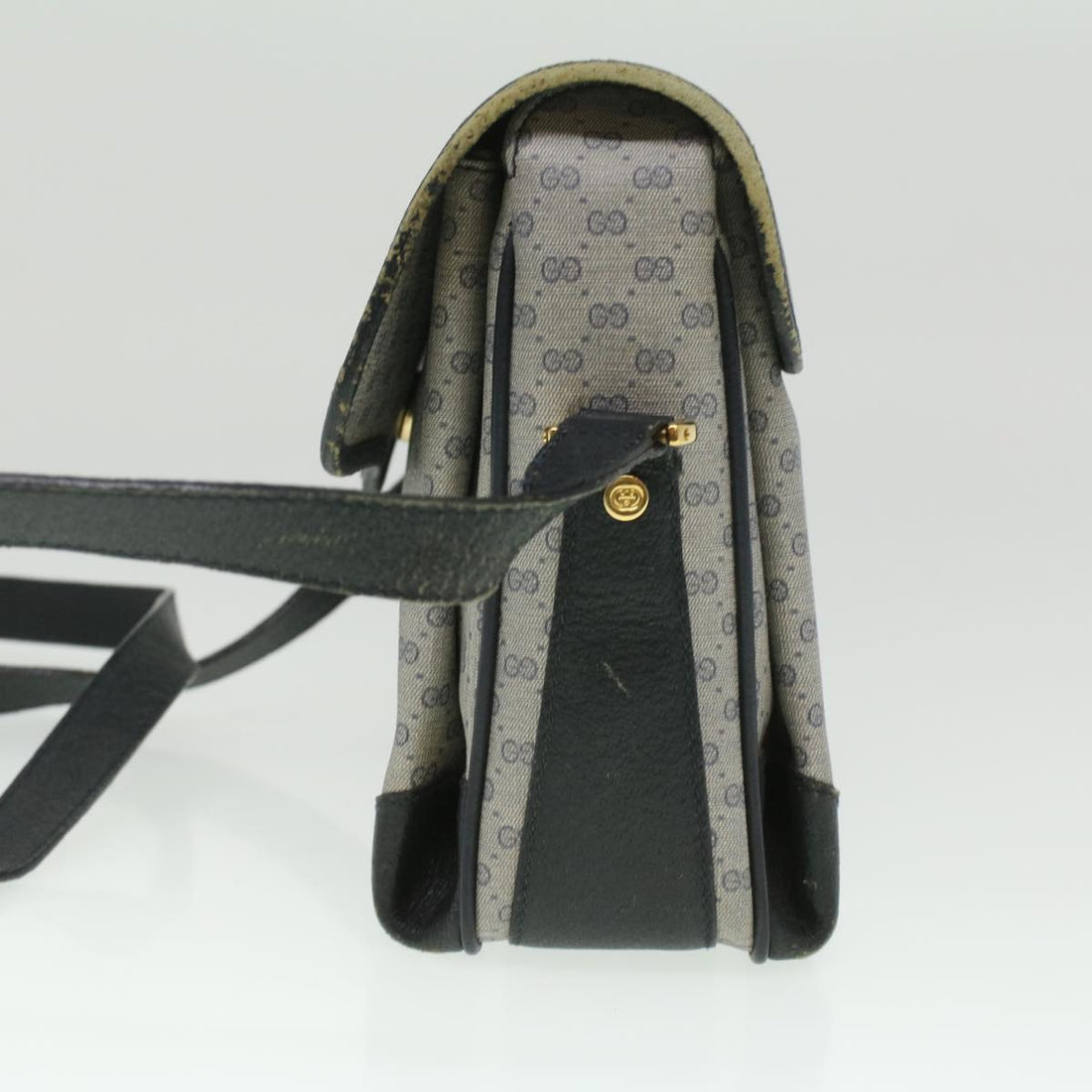 GUCCI Micro GG Canvas Shoulder Bag PVC Leather Navy ti884
