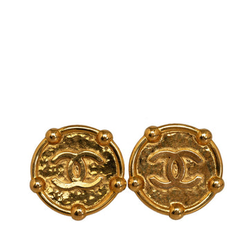 Chanel Vintage Coco Mark Round Earrings Gold Plated Women's