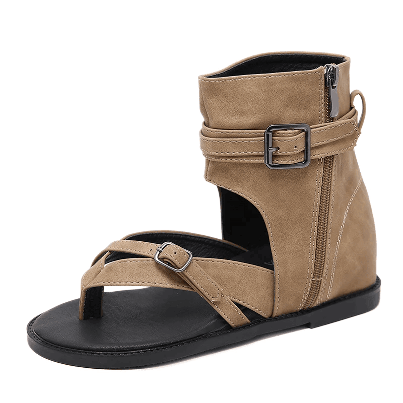 Makersluxe Shoes Francys Women's Side Zipper Flat Sandals