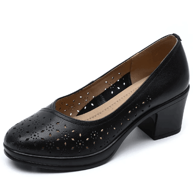 Makersluxe Shoes Nair Women's Leather Square Heel Pumps