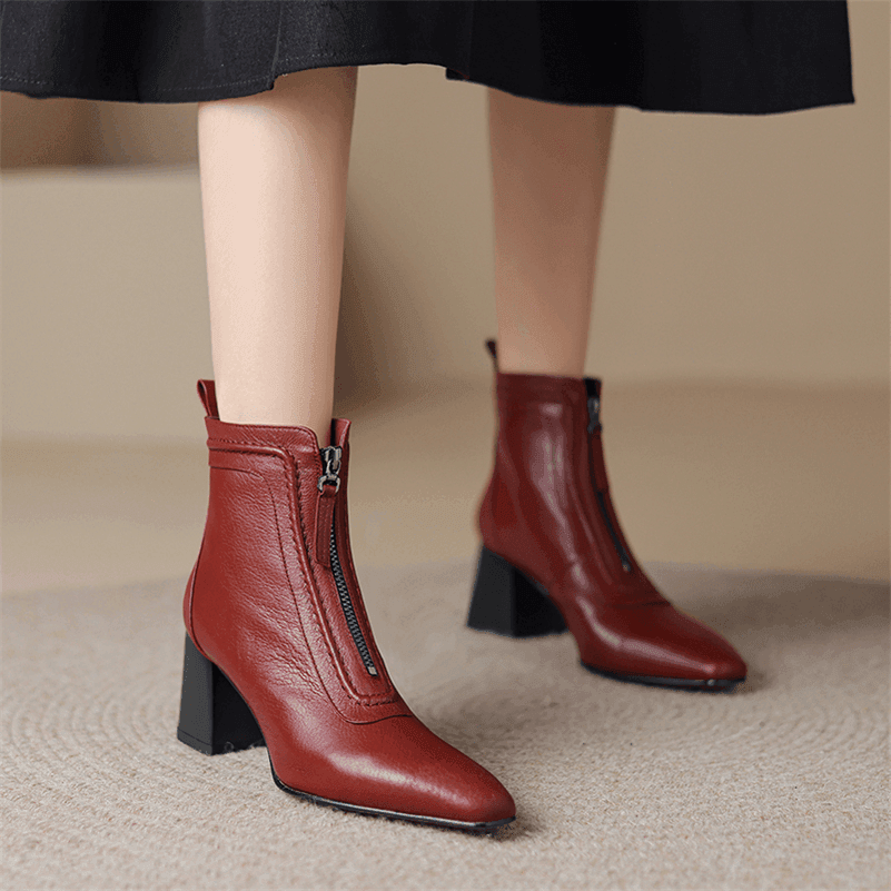 Makersluxe Shoes Pili Women's Genuine Leather Square Toe Boots