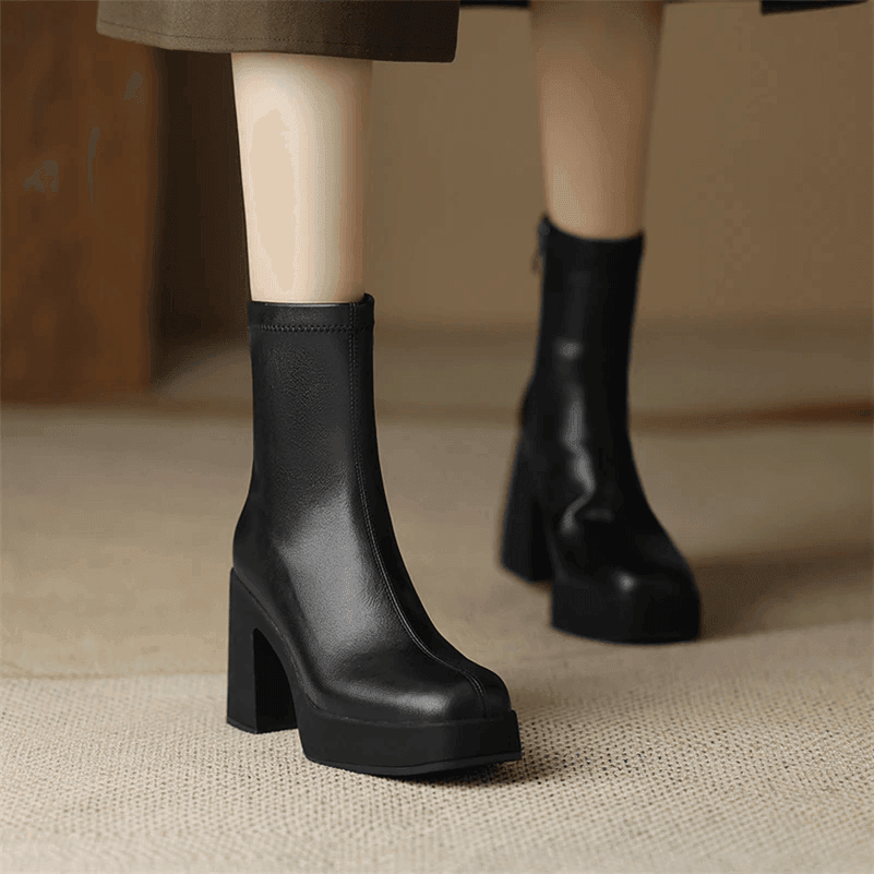 Makersluxe Shoes Sharon Women's Square High Heels Platform Boots