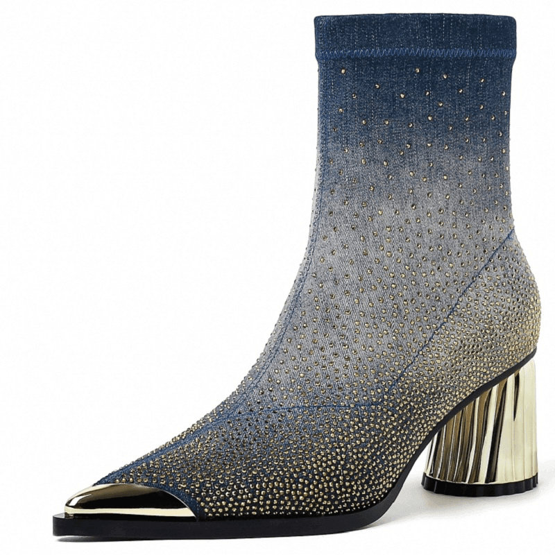 Makersluxe Shoes Showly Women's Luxury Rhinestones Pointy Toe Boots