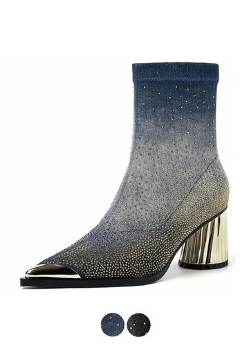 Makersluxe Shoes Showly Women's Luxury Rhinestones Pointy Toe Boots