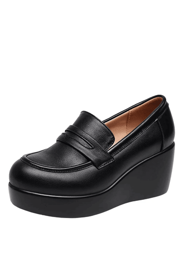 Makersluxe Shoes Vilma Women's Leather Black Platform Shoes