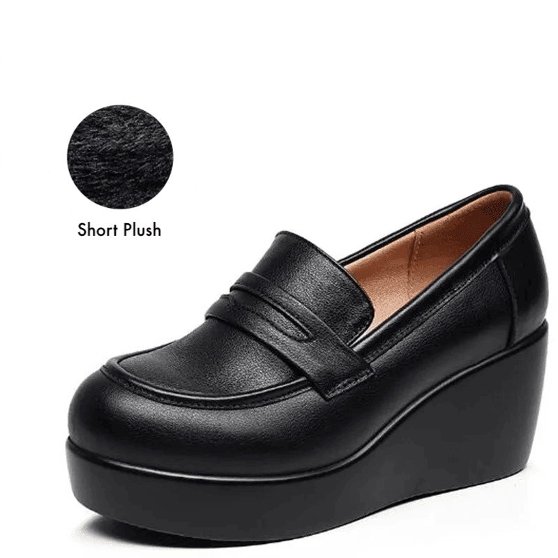 Makersluxe Shoes Vilma Women's Leather Black Platform Shoes