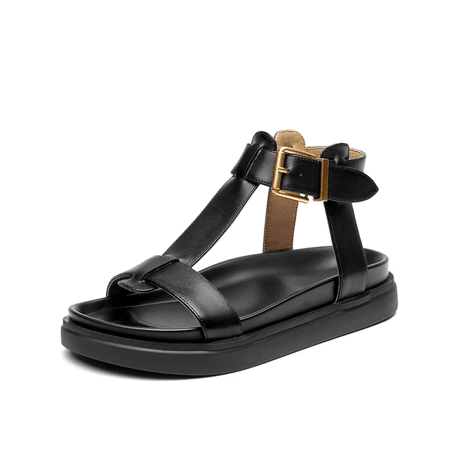 Makersluxe Shoes Sara Women's T-Strap Leather Sandal