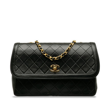 Chanel Vintage Matlasse Chain Shoulder Bag Black Lambskin