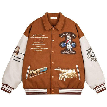 Makersluxe® Jesus Riding Skateboard Varsity Jacket