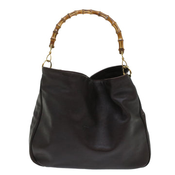 GUCCI Bamboo Hand Bag Leather 2way Shoulder Bag Brown 0011577 yb187
