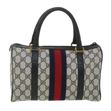 GUCCI Sherry Line GG Canvas Boston Bag PVC Leather Navy Red yk5679B