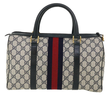 GUCCI GG Canvas Sherry Line Boston Bag Gray Red Navy 010.378... yk5821B