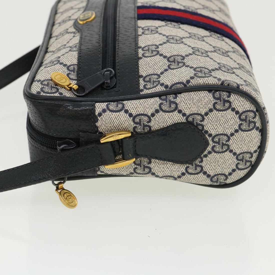 GUCCI GG Canvas Sherry Line Shoulder Bag Gray Red Navy 75.02.004 yk5823B