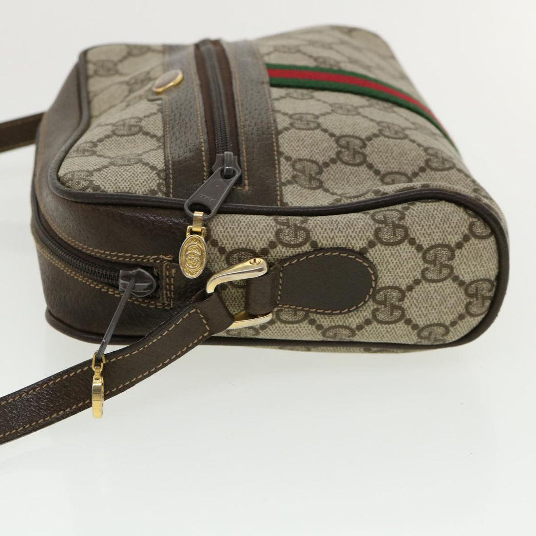 GUCCI GG Canvas Web Sherry Line Shoulder Bag PVC Leather Beige Red yk5884B
