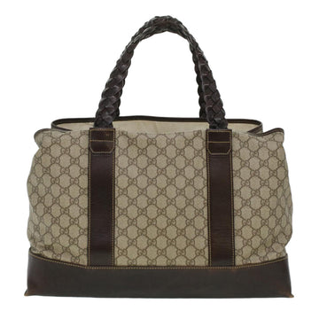 GUCCI GG Canvas Tote Bag PVC Leather Beige 140955 yk5941