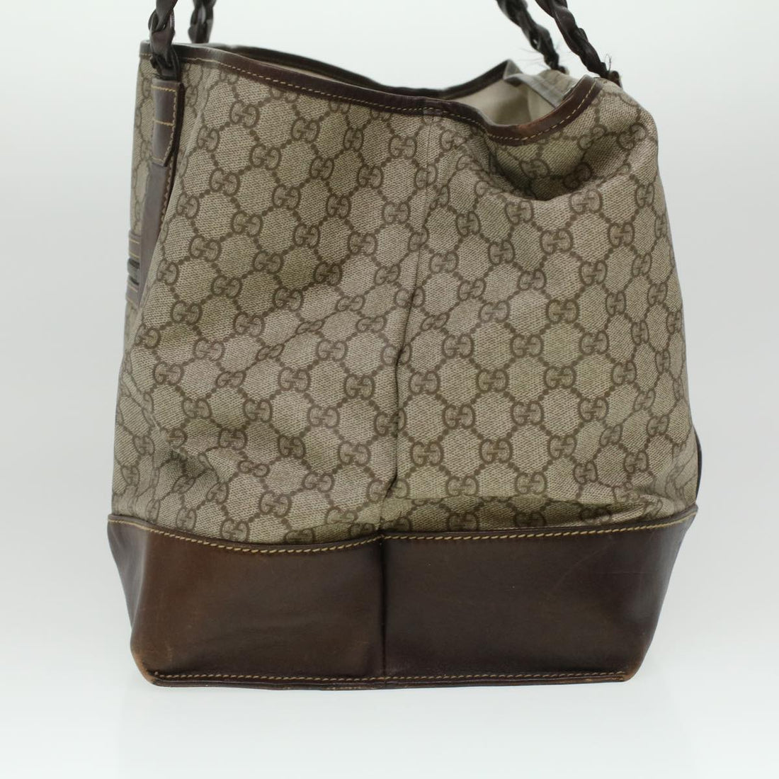 GUCCI GG Canvas Tote Bag PVC Leather Beige 140955 yk5941