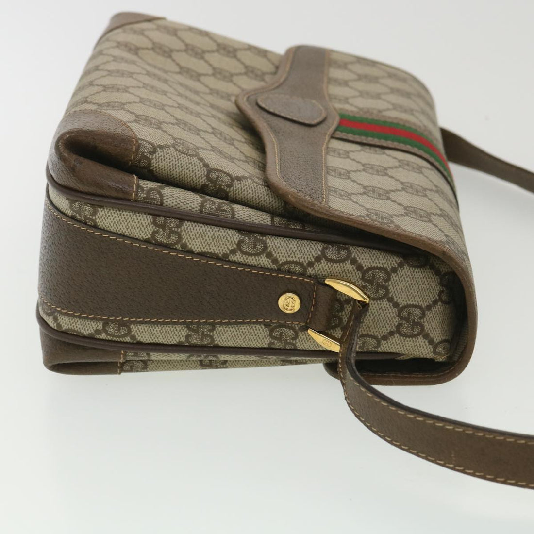 GUCCI Web Sherry Line GG Canvas Shoulder Bag PVC Leather Beige Green yk6091