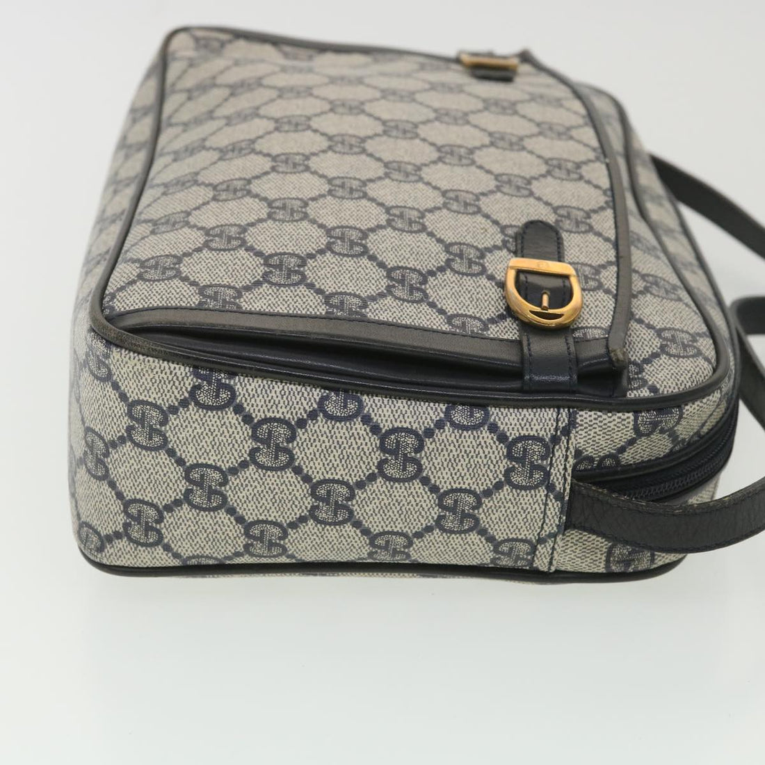 GUCCI GG Canvas Shoulder Bag PVC Leather Gray Navy 001.29.0117 yk6180