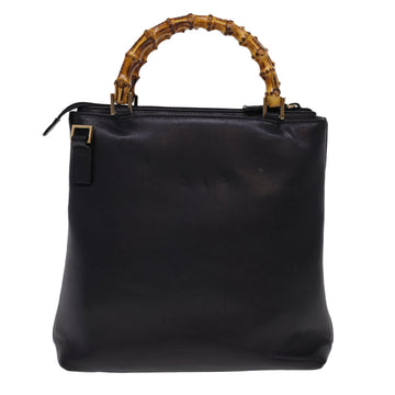 GUCCI Bamboo Hand Bag Leather 2way Black 000.2265.0581 yk6460