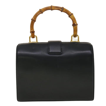 GUCCI Bamboo Turn Lock Clasp Hand Bag Leather Black yk6576
