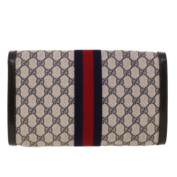 GUCCI GG Canvas Sherry Line Clutch Bag Gray Red Navy 67.014.3087 yk7005B