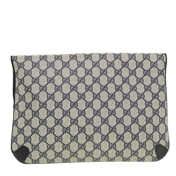GUCCI GG Canvas Clutch Bag PVC Leather Gray Navy 89.02.075 yk7122
