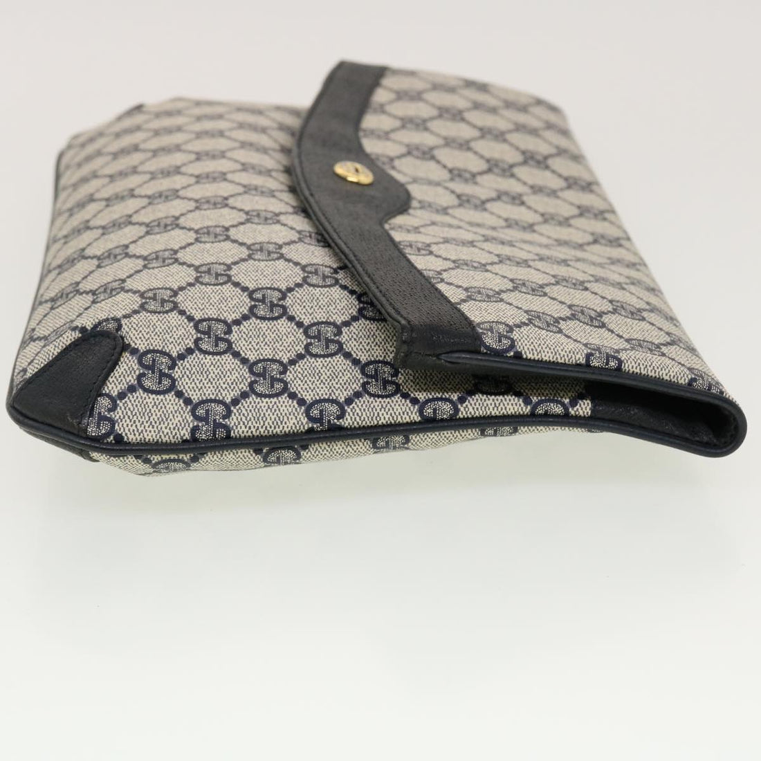 GUCCI GG Canvas Clutch Bag PVC Leather Gray Navy 89.02.075 yk7122