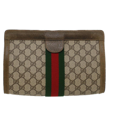GUCCI GG Canvas Web Sherry Line Clutch Bag Beige Red Green yk7165