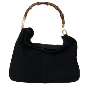 GUCCI Bamboo Shoulder Bag Suede 2way Navy yk7417