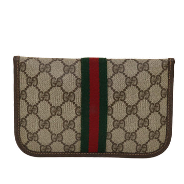 GUCCI GG Canvas Web Sherry Line Pouch PVC Leather Beige Red Green yk7426