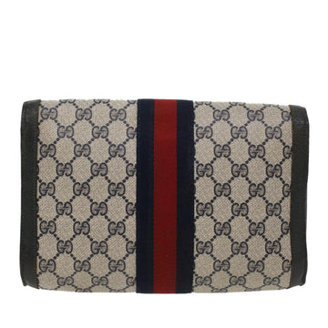GUCCI GG Canvas Sherry Line Clutch Bag Gray Red Navy 89.01.006 yk7558B