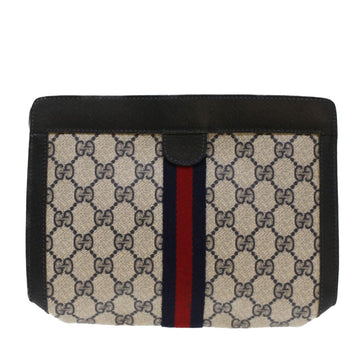 GUCCI GG Canvas Sherry Line Clutch Bag PVC Leather Navy Red yk7860