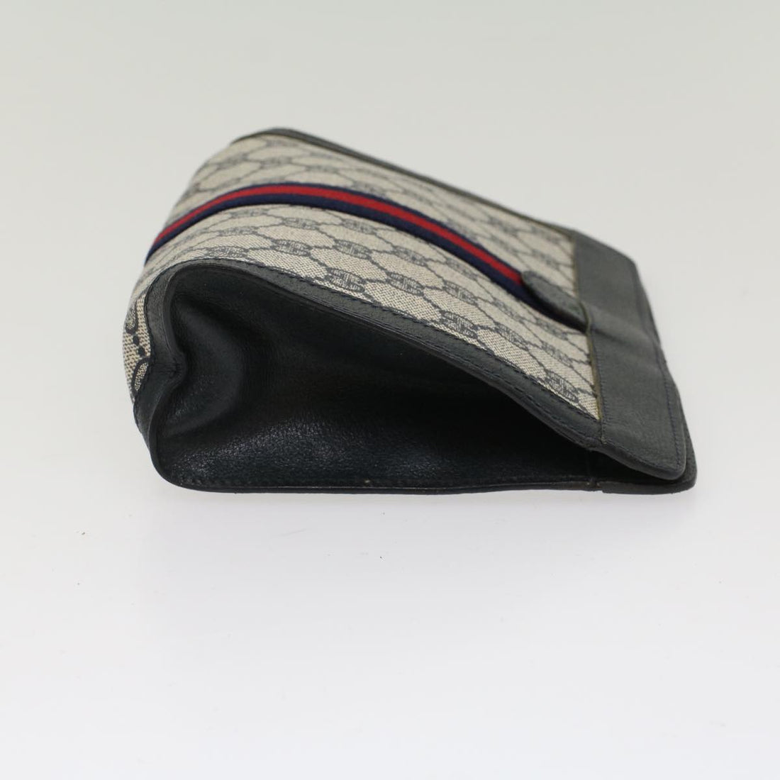 GUCCI GG Canvas Sherry Line Clutch Bag PVC Leather Navy Red yk7860