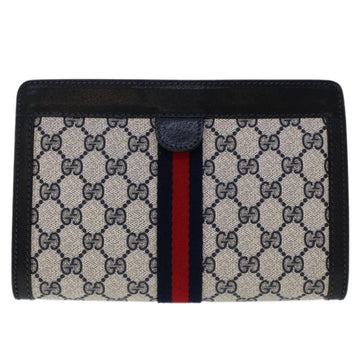 GUCCI GG Canvas Sherry Line Clutch Bag PVC Leather Navy Red yk7884