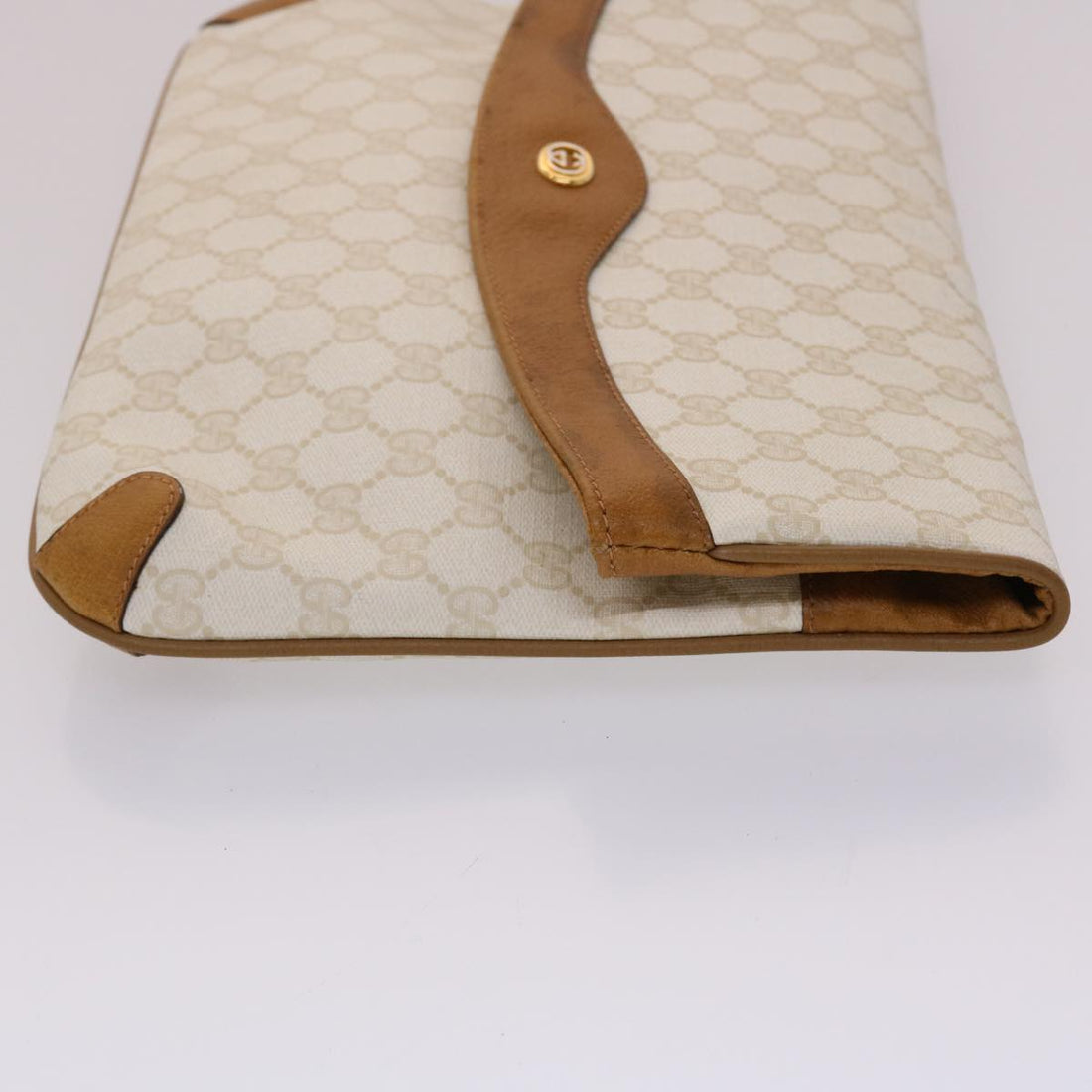 GUCCI GG Canvas Clutch Bag PVC Leather White Brown yk7923