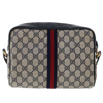 GUCCI GG Canvas Sherry Line Shoulder Bag Gray Red Navy 010.378... yk7969