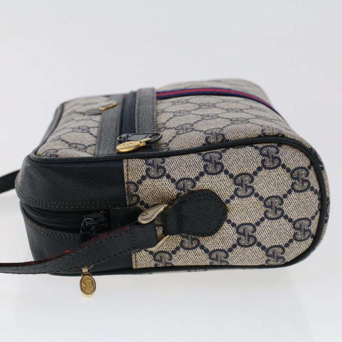 GUCCI GG Canvas Sherry Line Shoulder Bag Gray Red Navy 010.378... yk7969