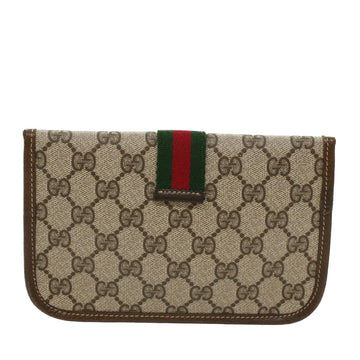 GUCCI GG Canvas Web Sherry Line Pouch PVC Leather Beige Red Green yk7986