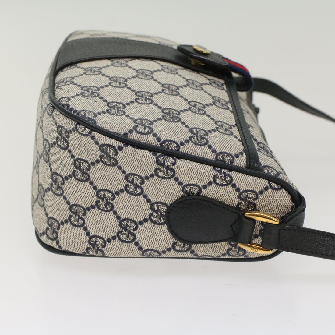 GUCCI GG Canvas Sherry Line Shoulder Bag Gray Red Navy 89.02.032 yk8166