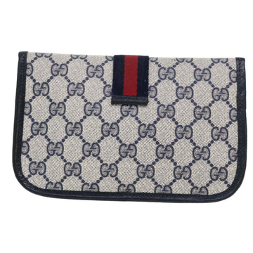 GUCCI GG Canvas Sherry Line Pouch PVC Leather Gray Red Navy yk8209
