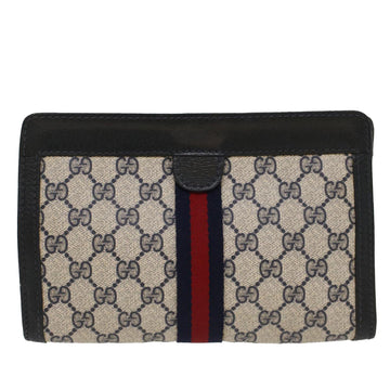 GUCCI GG Canvas Sherry Line Clutch Bag Gray Red Navy 64.014.2125.23 yk8296