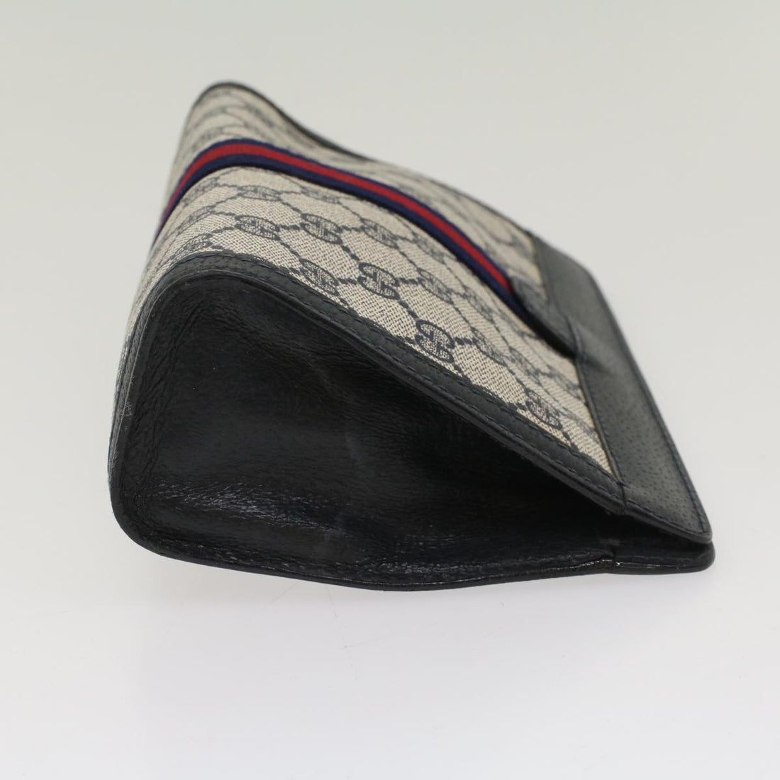 GUCCI GG Canvas Sherry Line Clutch Bag Gray Red Navy 64.014.2125.23 yk8296