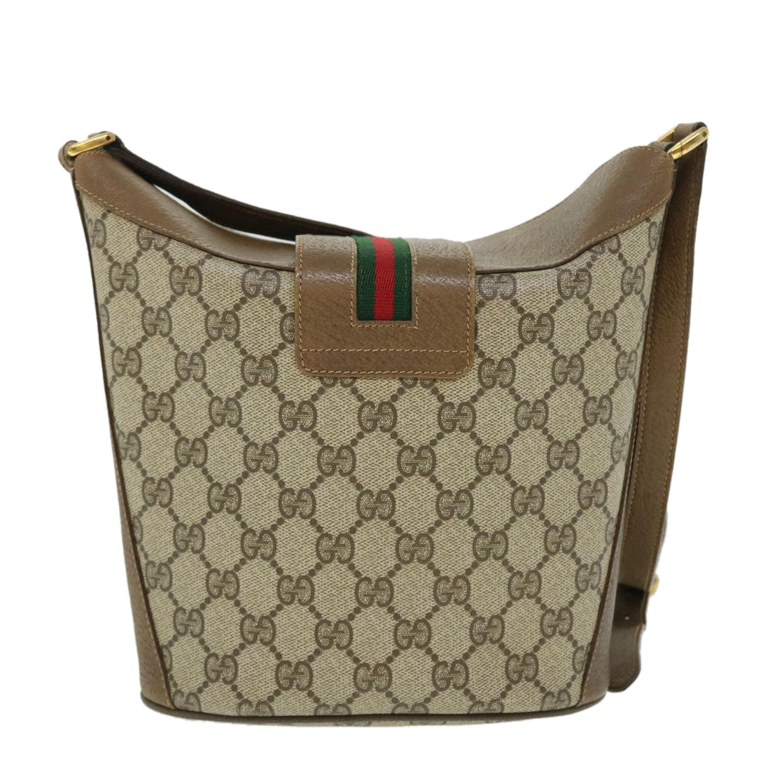 GUCCI GG Canvas Web Sherry Line Shoulder Bag PVC Leather Beige Red yk8333